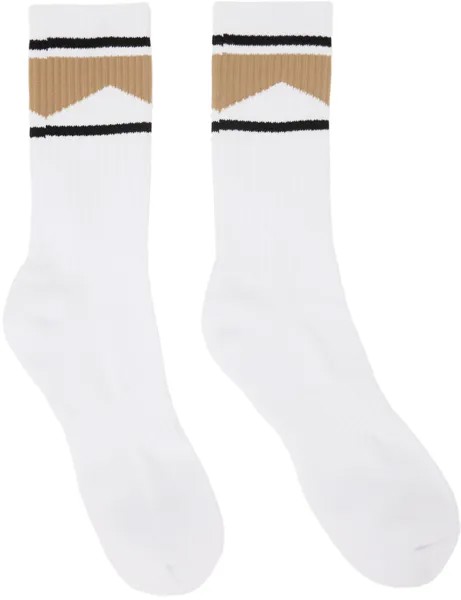 Белые носки с шевроном Rhude, цвет White/Yellow/Black