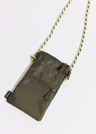 Нейлоновый кошелек цвета хаки с ремешком на шею Monki-Зеленый