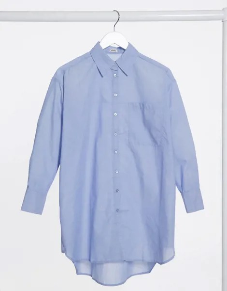 Синяя удлиненная oversized-рубашка из поплина Pimkie-Синий
