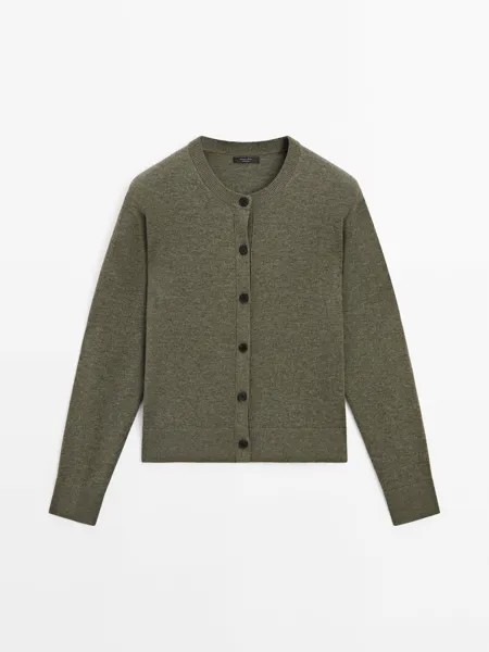 Вязаный кардиган с круглым вырезом Massimo Dutti, зеленый