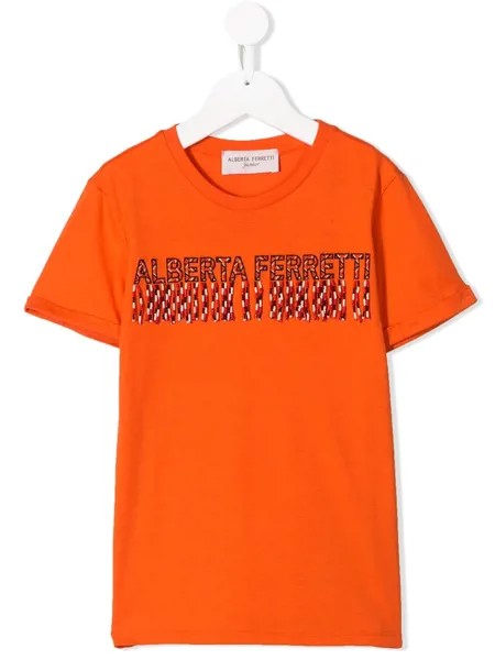 Alberta Ferretti Kids футболка с логотипом и бахромой