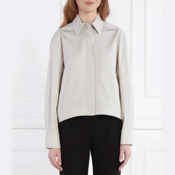 Атласная рубашка классического кроя в стиле денди Max Mara, бежевый