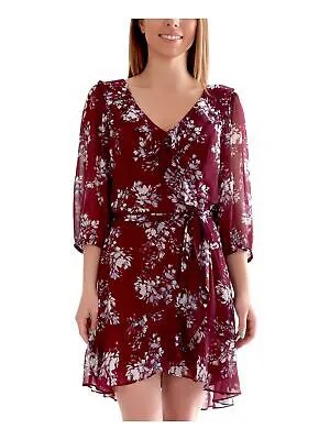 BCX DRESS Женское бордовое платье с поясом и цветочным принтом с V-образным вырезом и длиной до колен, вечернее платье Hi-Lo XXS