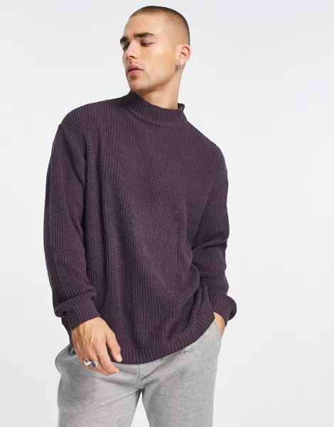 Фиолетовый свитер оверсайз с высоким воротником в рубчик ASOS DESIGN