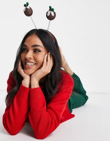 Новогодний ободок с пудингами на пружинках ASOS DESIGN Christmas-Разноцветный