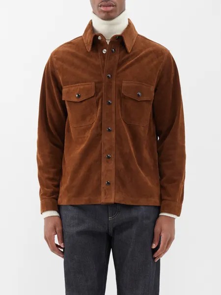 Замшевая рубашка с карманами на клапанах Drake'S, коричневый