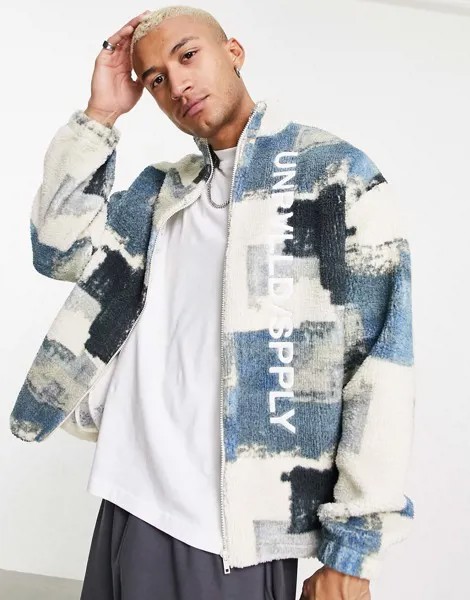 Oversized-куртка из плюша с абстрактным рисунком и логотипом ASOS Unrvlld Spply-Светло-бежевый цвет