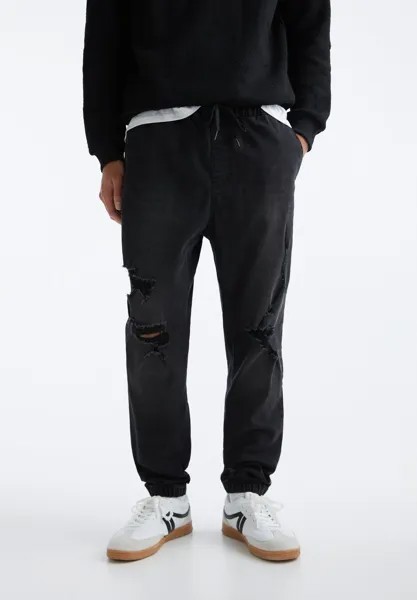 Джинсы-сигареты Ripped Jogger PULL&BEAR, черный