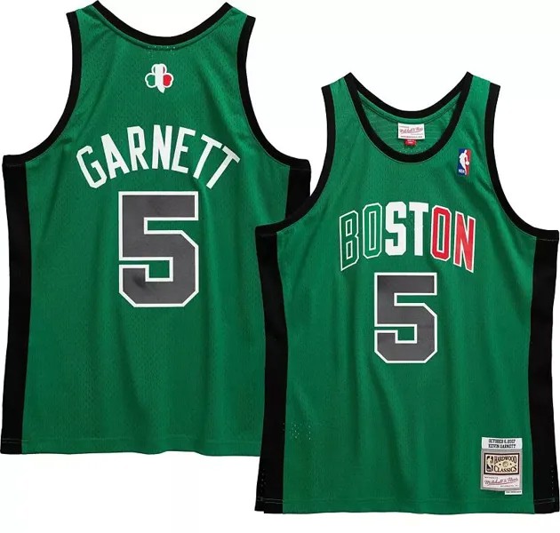 Мужская зеленая майка Бостон Селтикс Кевина Гарнетта № 5 Mitchell & Ness Swingman