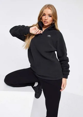 Черный флисовый джемпер с короткой молнией с логотипом adidas Originals