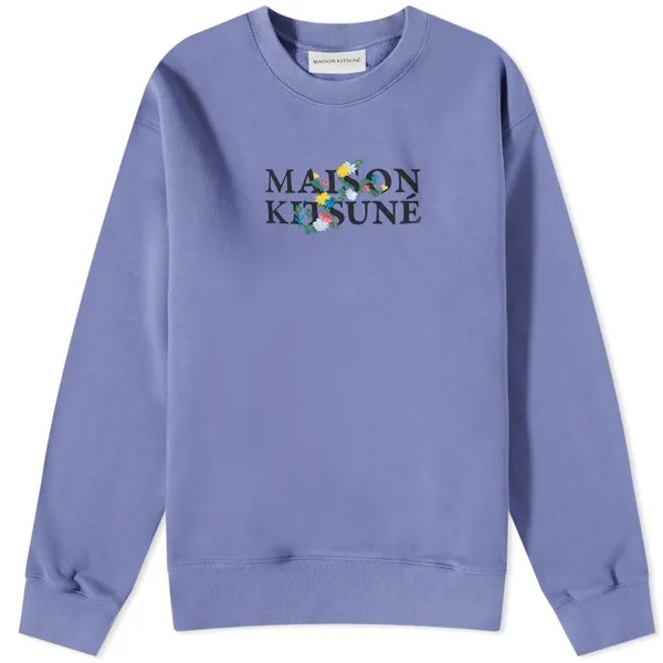 Свитшот Maison Kitsune Flowers Comfort Crew, голубовато-фиолетовый