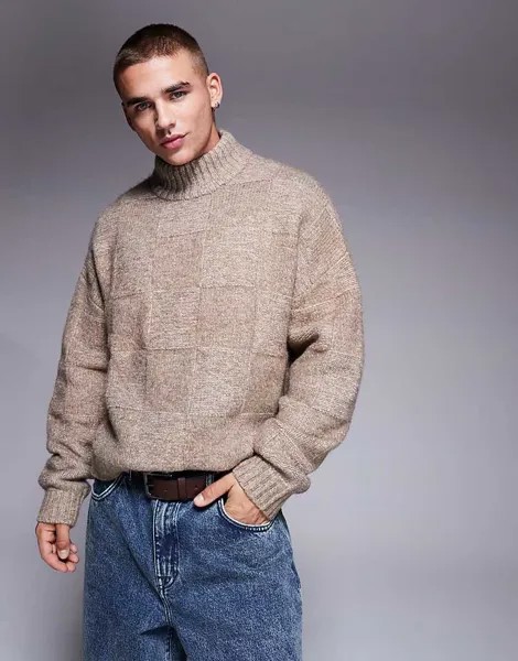 Серый вязаный свитер свободного кроя с высоким воротником и объемным кроем ASOS DESIGN