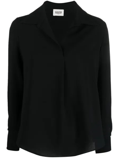 Claudie Pierlot блузка с длинными рукавами и отложным воротником, черный