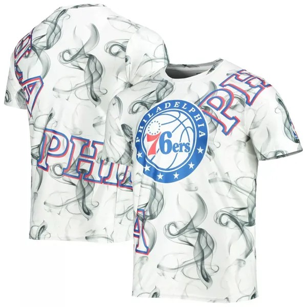 Мужская асимметричная футболка FISLL белого/черного цвета Philadelphia 76ers Bold Smoke