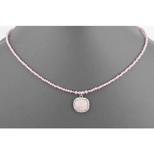 Бусы Minera, фианит, розовый кварц, длина 40 см