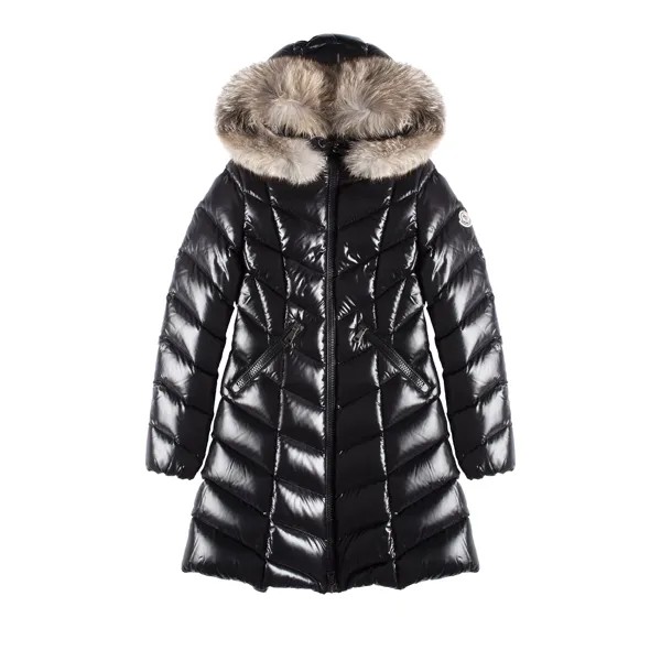 Moncler Fulmarus Длинное пальто на молнии с меховым воротником, цвет Черный