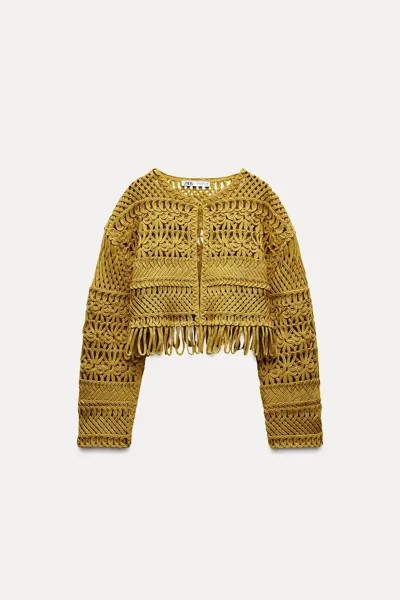 Короткий кардиган макраме с бахирой ZARA, цвет oil