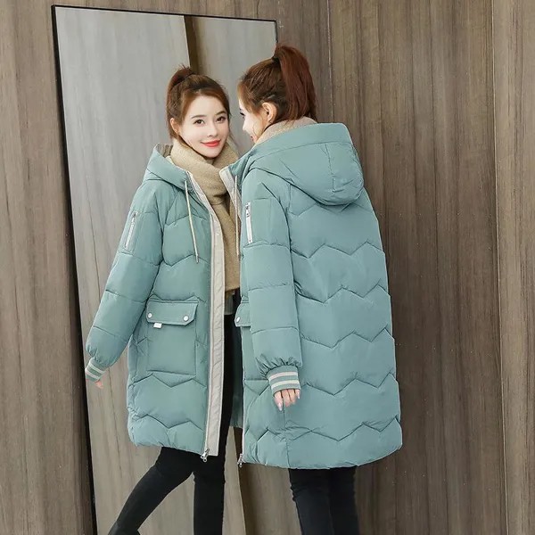 Зимняя теплая куртка Женская зимняя одежда Свободный большой размер хлопчатобумажная куртка