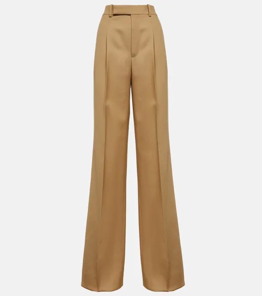 Широкие шерстяные брюки с высокой посадкой SAINT LAURENT, коричневый