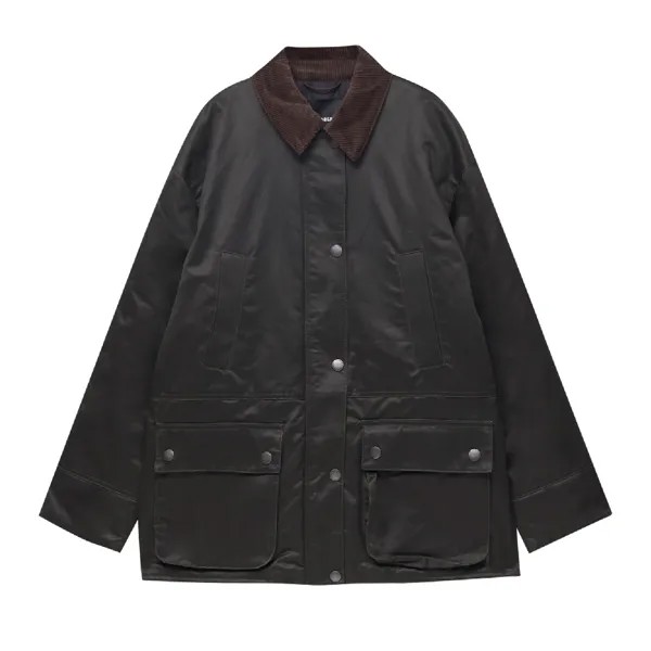 Куртка Pull&Bear Waxed Corduroy Collar, темный хаки
