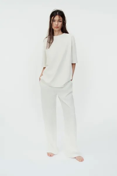Стирные брюки интерлок ZARA, экрю