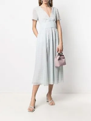 EMPORIO ARMANI Женское синее вечернее платье миди с короткими рукавами и V-образным вырезом + расклешенное платье 42