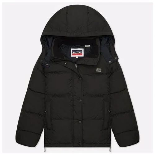 Пуховик Levi's, укороченный, силуэт прямой, капюшон, размер XS, оранжевый, розовый