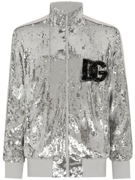 Dolce & Gabbana бомбер с пайетками и логотипом DG, серебристый
