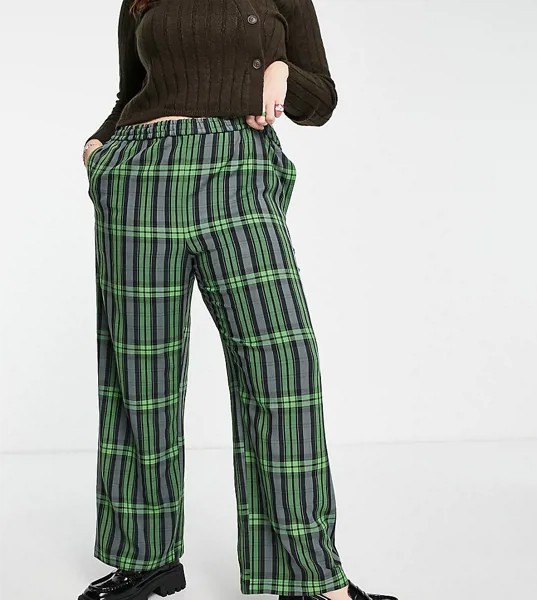 Зеленые широкие брюки в клетку с двойным поясом COLLUSION Plus-Зеленый цвет