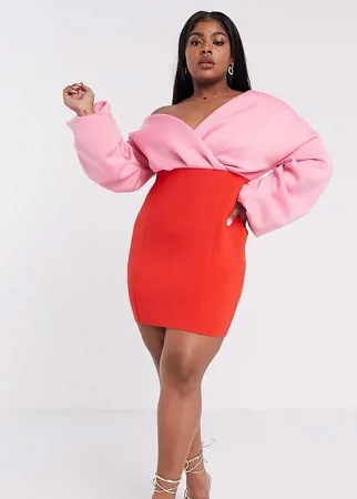 Платье-футляр мини со спущенными плечами ASOS DESIGN Curve-Красный