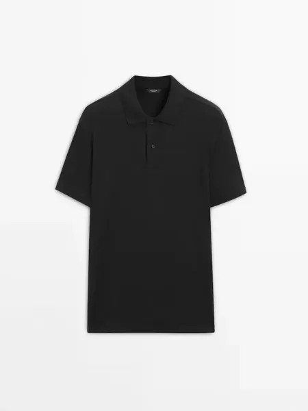 Рубашка поло из мерсеризованного хлопка с короткими рукавами Massimo Dutti, черный