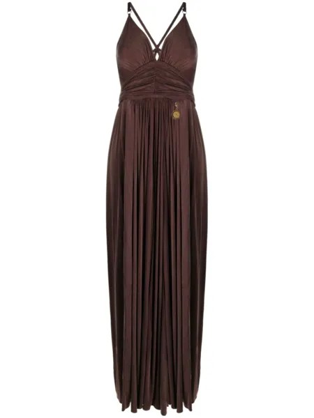 Elisabetta Franchi платье с V-образным вырезом и складками, коричневый