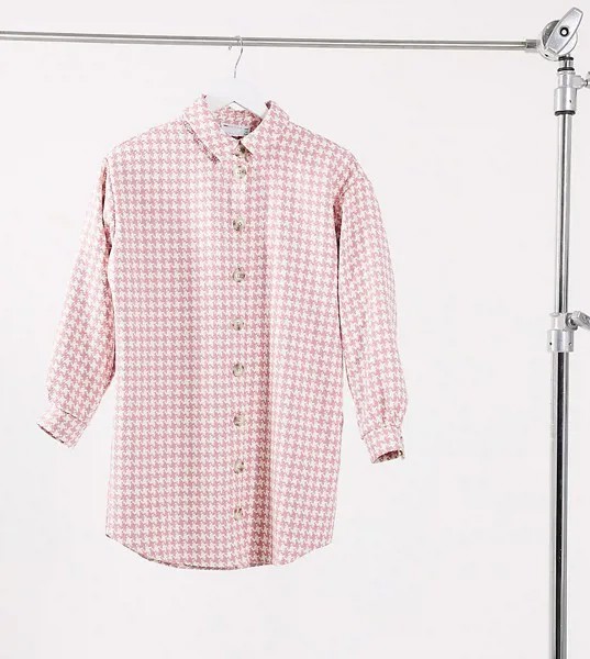 Платье-рубашка мини на пуговицах из ткани букле в розовую клетку ASOS DESIGN Petite-Многоцветный