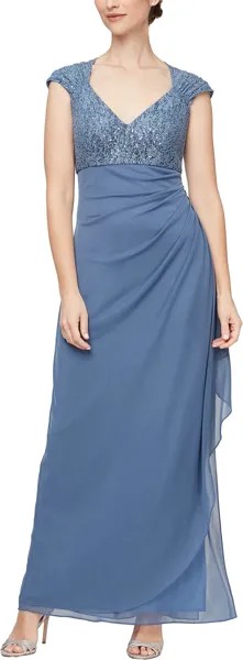Платье с завышенной талией и кружевным лифом на шнуровке Alex Evenings, цвет Wedgewood