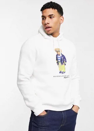 Белый худи из флиса с принтом медведя-моряка Polo Ralph Lauren