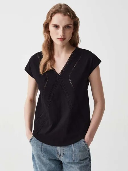 Футболка с ажурными и кружевными деталями Ovs, цвет black