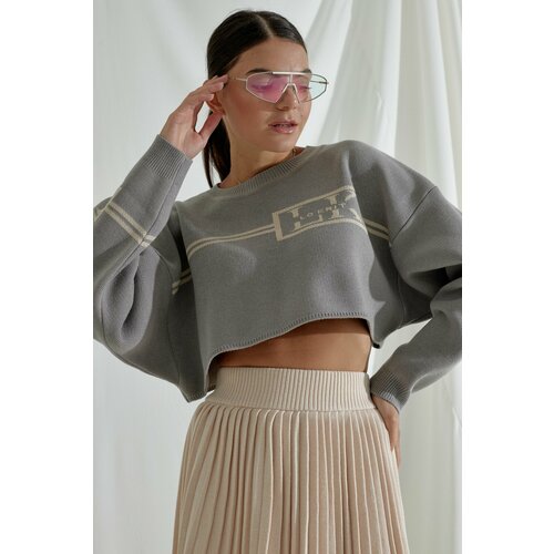 Свитшот LO KNIT, размер oversize, , серый/серый