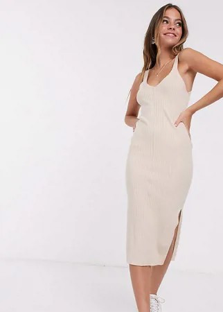 Платье миди в рубчик без рукавов ASOS DESIGN Petite-Белый