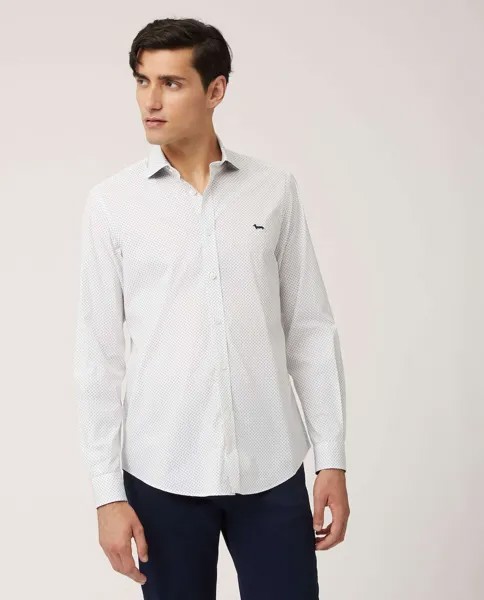 Узкая мужская рубашка с микропринтом белого цвета Harmont&Blaine, белый