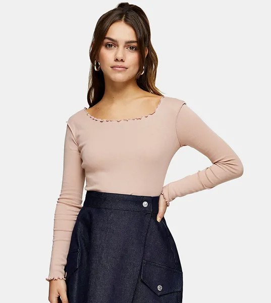 Розовый лонгслив с фигурной кромкой Topshop Petite-Розовый цвет