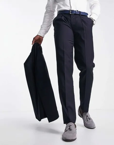 Узкие костюмные брюки Noak Темно-синего цвета из чистой мериносовой шерсти меланжевого цвета