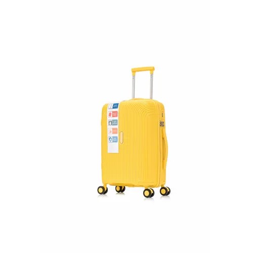 Чемодан Journey PP-03/Желтый, полипропилен, износостойкий, опорные ножки на боковой стенке, водонепроницаемый, 50 л, размер S, желтый