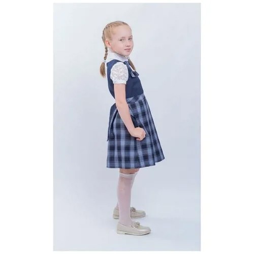 Школьная форма для девочки / Шерстяной сарафан с карманами / Утепленное платье для школы в клеточку р-р 38, 10-11 лет