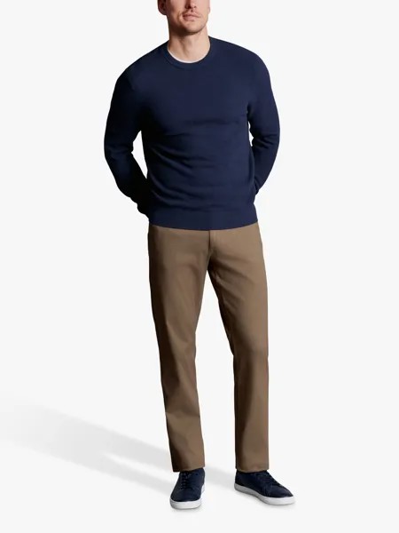 Charles Tyrwhitt Хлопковые эластичные брюки узкого кроя с 5 карманами, серо-коричневый