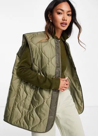 Стеганый жилет оливкового цвета без воротника ASOS DESIGN-Черный цвет