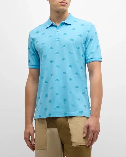 Мужская рубашка-поло с пальмовым принтом по всей поверхности Scotch & Soda, цвет Blue Lagoon