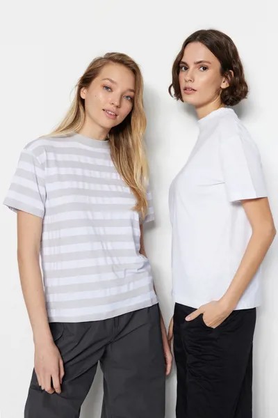 Комплект из 2 основных трикотажных футболок антрацитового цвета с воротником-стойкой Футболка TWOSS20TS1500