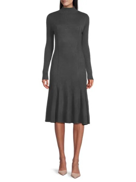 Трикотажное платье миди из смесового кашемира с вырезами Donna Karan, серый