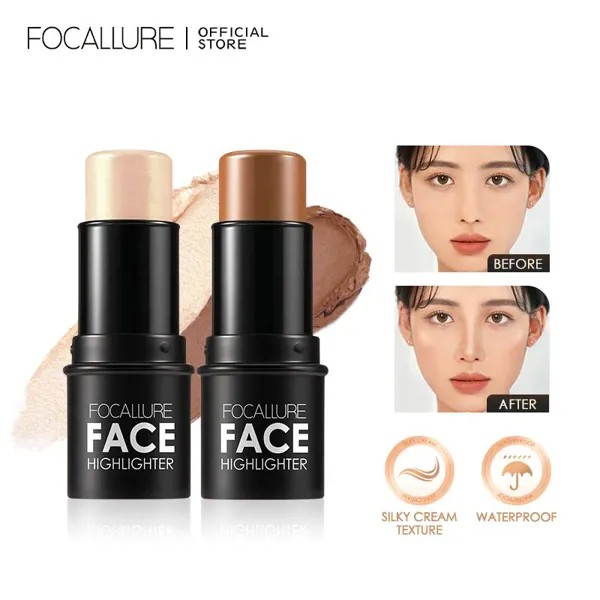 FOCALLURE 2PCS Хайлайтер Макияж Блеск КонтурНый Бронзер Для Лица Мерцание Пудра Кремовая Текстура Осветитель Палочка Женская Косметика