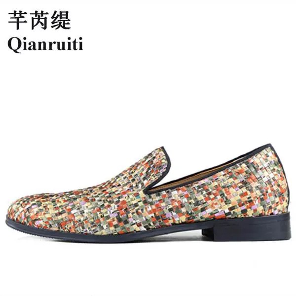 Qianruiti/Мужская Тканевая обувь, лоферы без шнуровки, разноцветные, клетчатые, на плоской подошве, повседневная обувь для мужчин, EU39-EU46
